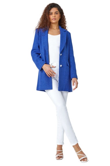 Roman Blue Longline Boucle Textured Jacket