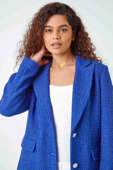 Roman Blue Longline Boucle Textured Jacket