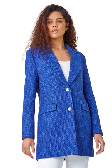 Roman Blue Longline Boucle Textured Jacket