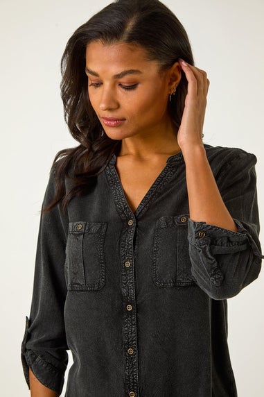 Roman Black Buttoned Pocket Shirt