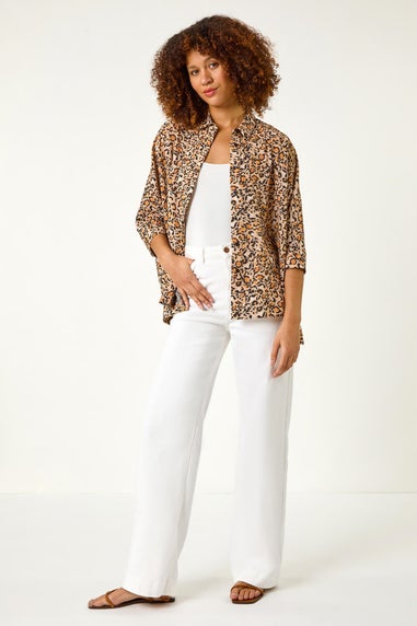 Roman Tan Animal Print Relaxed Blouse