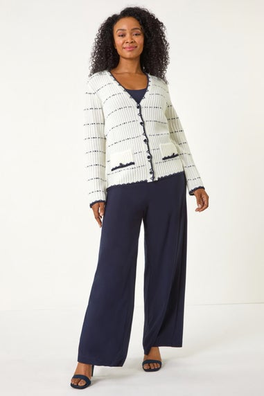 Roman Ivory Petite Contrast Stitch Cardigan