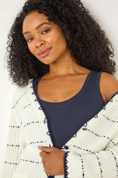 Roman Ivory Petite Contrast Stitch Cardigan