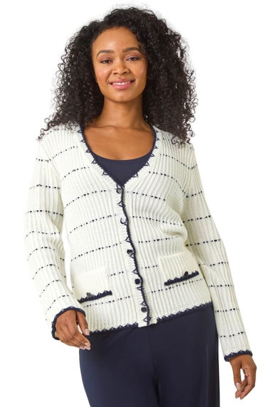 Roman Ivory Petite Contrast Stitch Cardigan