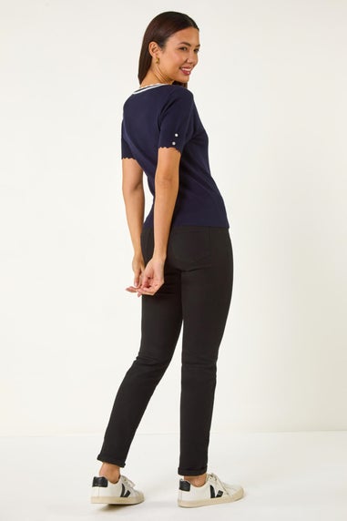 Roman Navy Scallop Edge Knit T-Shirt