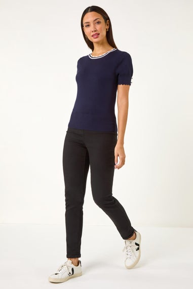 Roman Navy Scallop Edge Knit T-Shirt