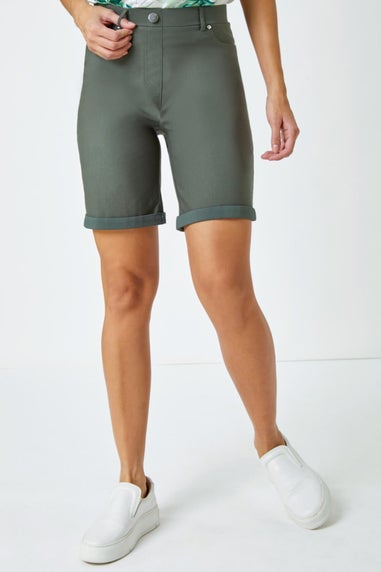 Roman Forest Elastic Waist Turn Up Stretch Shorts