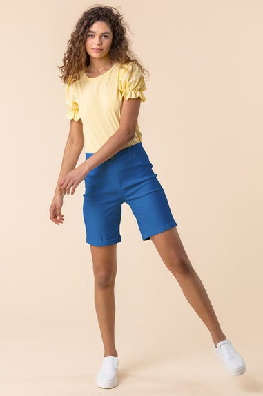 Roman Teal Blue Turn Up Stretch Shorts