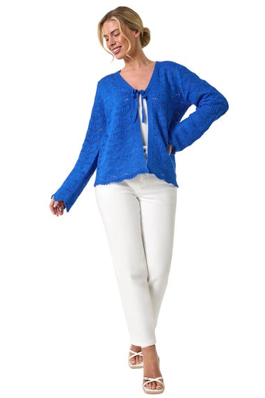 Roman Blue Petite Knitted Tie Cardigan