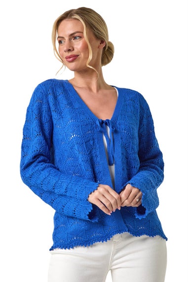 Roman Blue Petite Knitted Tie Cardigan