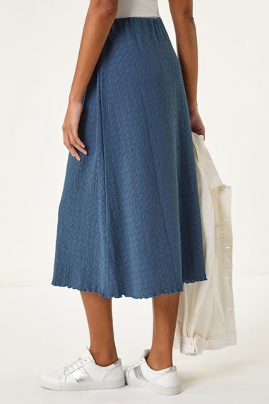 Roman Blue Textured Fluted Hem Midi Skirt