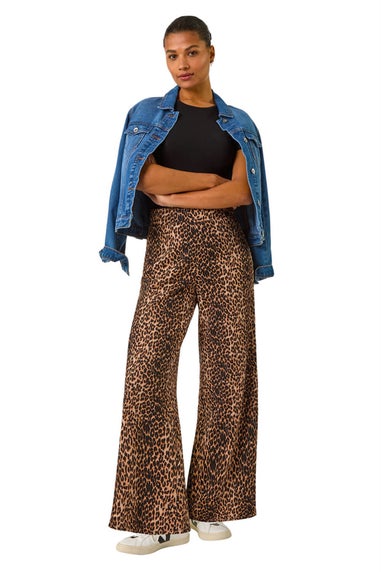 Roman Tan Animal Print Stretch Trousers