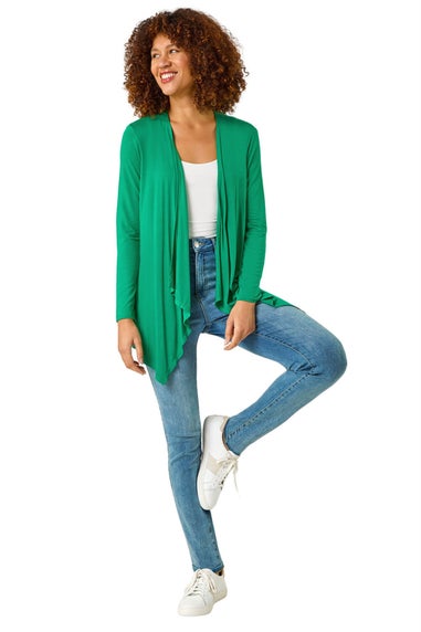 Roman Green Waterfall Front Jersey Knit Cardigan