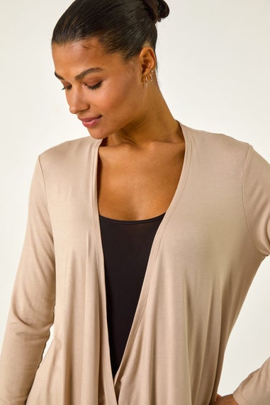 Roman Natural Waterfall Front Jersey Knit Cardigan