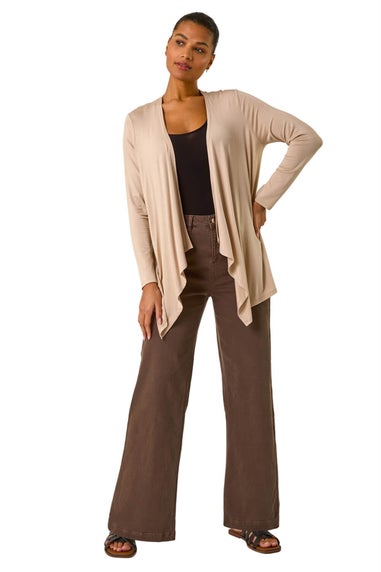 Roman Natural Waterfall Front Jersey Knit Cardigan