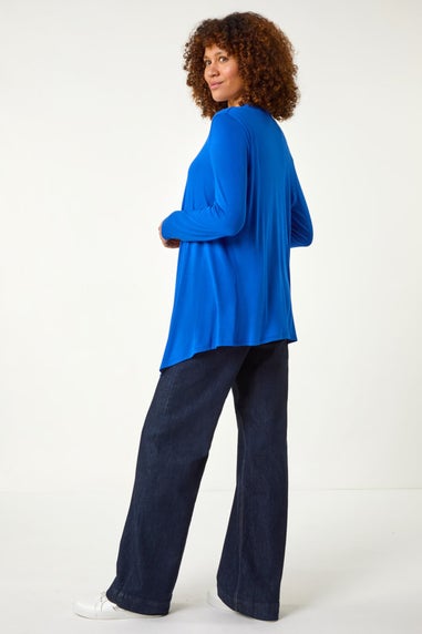 Roman Royal Blue Waterfall Front Jersey Knit Cardigan