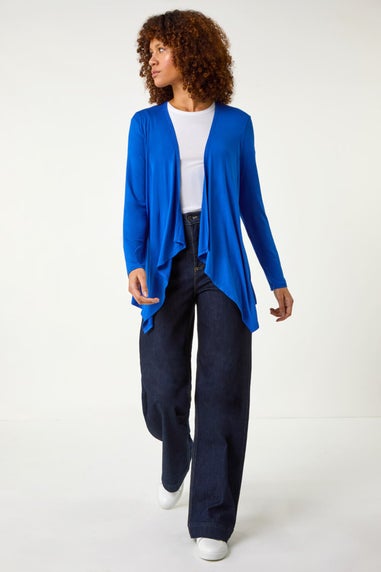 Roman Royal Blue Waterfall Front Jersey Knit Cardigan