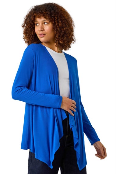 Roman Royal Blue Waterfall Front Jersey Knit Cardigan