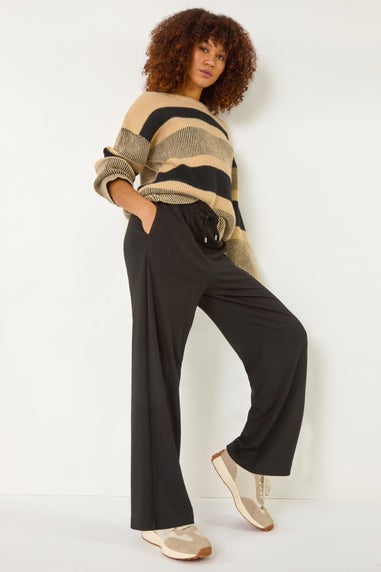 Roman Black Wide Leg Ponte Trousers