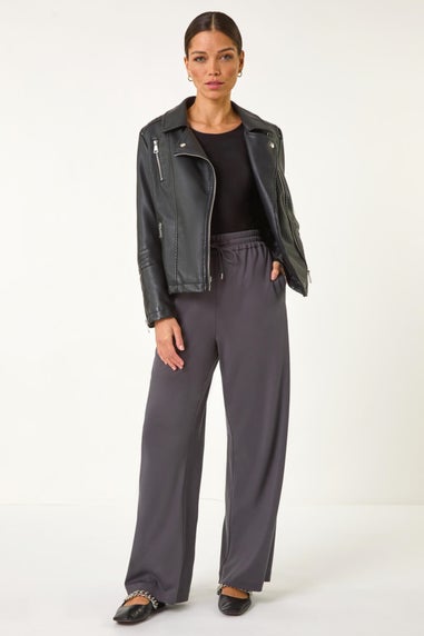 Roman Charcoal Wide Leg Ponte Trousers