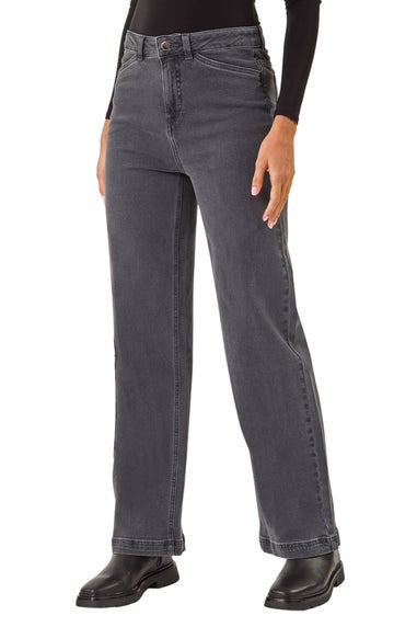 Roman Charcoal Cotton Blend Wide Leg Stretch Jeans