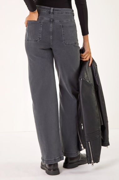 Roman Charcoal Cotton Blend Wide Leg Stretch Jeans