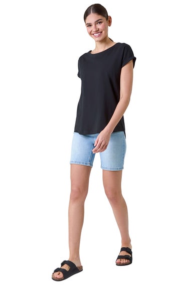 Roman Black Plain Stretch Cotton Jersey T-Shirt