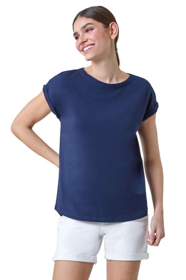 Roman Navy Plain Stretch Cotton Jersey T-Shirt