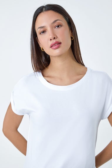 Roman White Plain Stretch Cotton Jersey T-Shirt