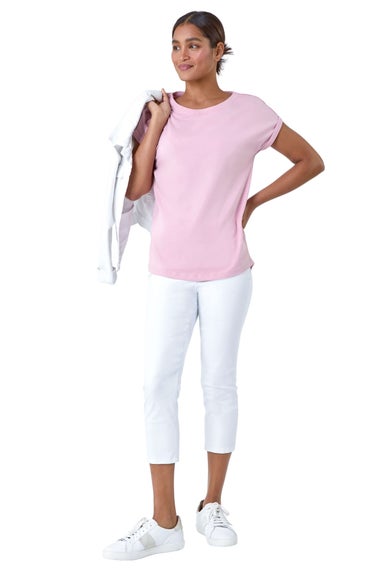 Roman Light Pink Plain Stretch Cotton Jersey T-Shirt