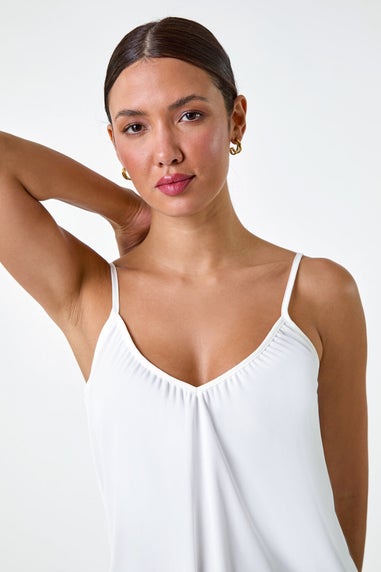 Roman Ivory Gathered V-Neck Stretch Vest Top