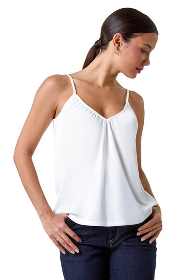 Roman Ivory Gathered V-Neck Stretch Vest Top