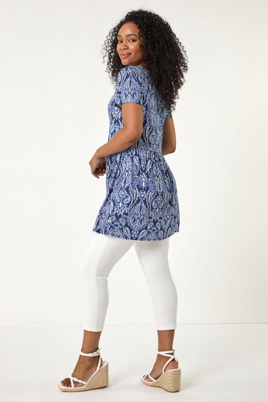 Roman Blue Petite Paisley Mono V-Neck Tunic