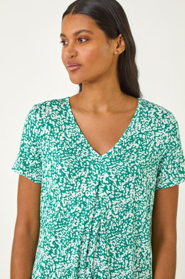 Roman Green Abstract Print Pleat Front Top