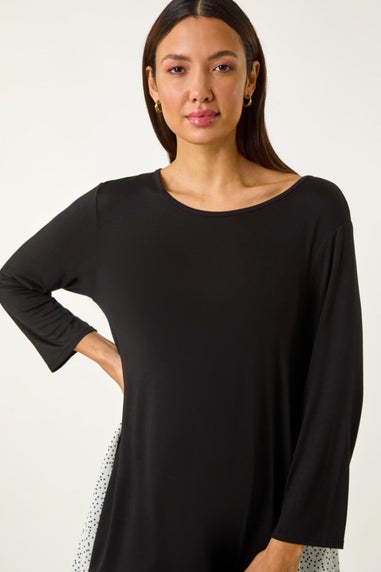 Roman Black Polka Dot Side Split Tunic Top