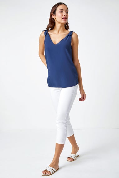 Roman Navy Tie Detail Strap V-Neck Cami Top