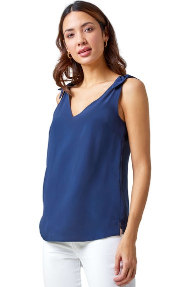 Roman Navy Tie Detail Strap V-Neck Cami Top