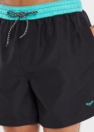 Threadbare Black Contrast Waistband Swim Shorts