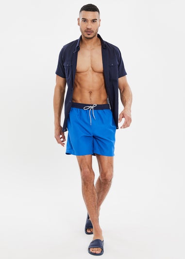 Threadbare Dark Blue Contrast Waistband Swim Shorts