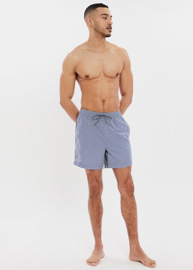 Threadbare Blue Geo Print Swim Shorts