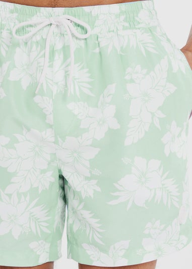 Threadbare Mint Floral Print Swim Shorts