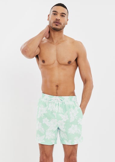 Threadbare Mint Floral Print Swim Shorts