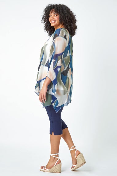 Roman Navy Curve Abstract Chiffon Overlay Top