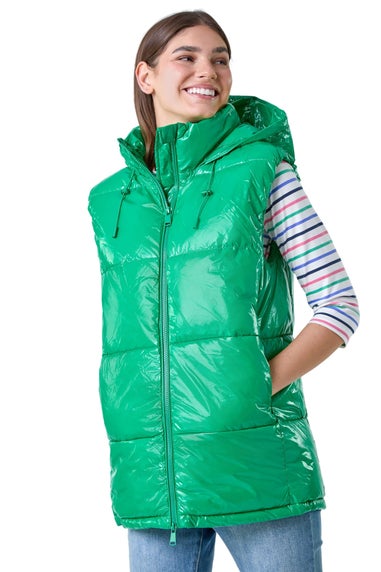 Roman Green Patent Hooded Gilet