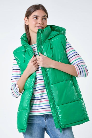 Roman Green Patent Hooded Gilet