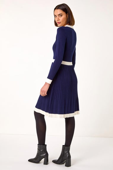 Roman Navy Contrast Collar Knitted Dress