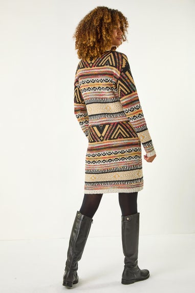 Roman Ivory Aztec Pattern Knitted Dress