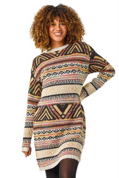 Roman Ivory Aztec Pattern Knitted Dress