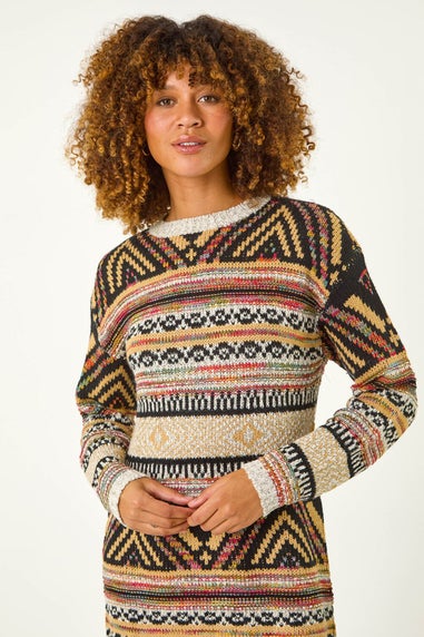 Roman Ivory Aztec Pattern Knitted Dress