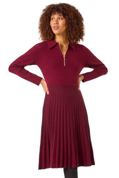 Roman Burgundy Zip Detail Knitted Dress